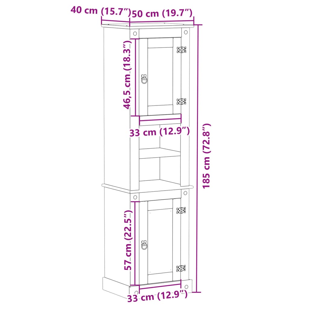 vidaXL Armario de baño «Corona» madera maciza de pino 50x40x185 cm