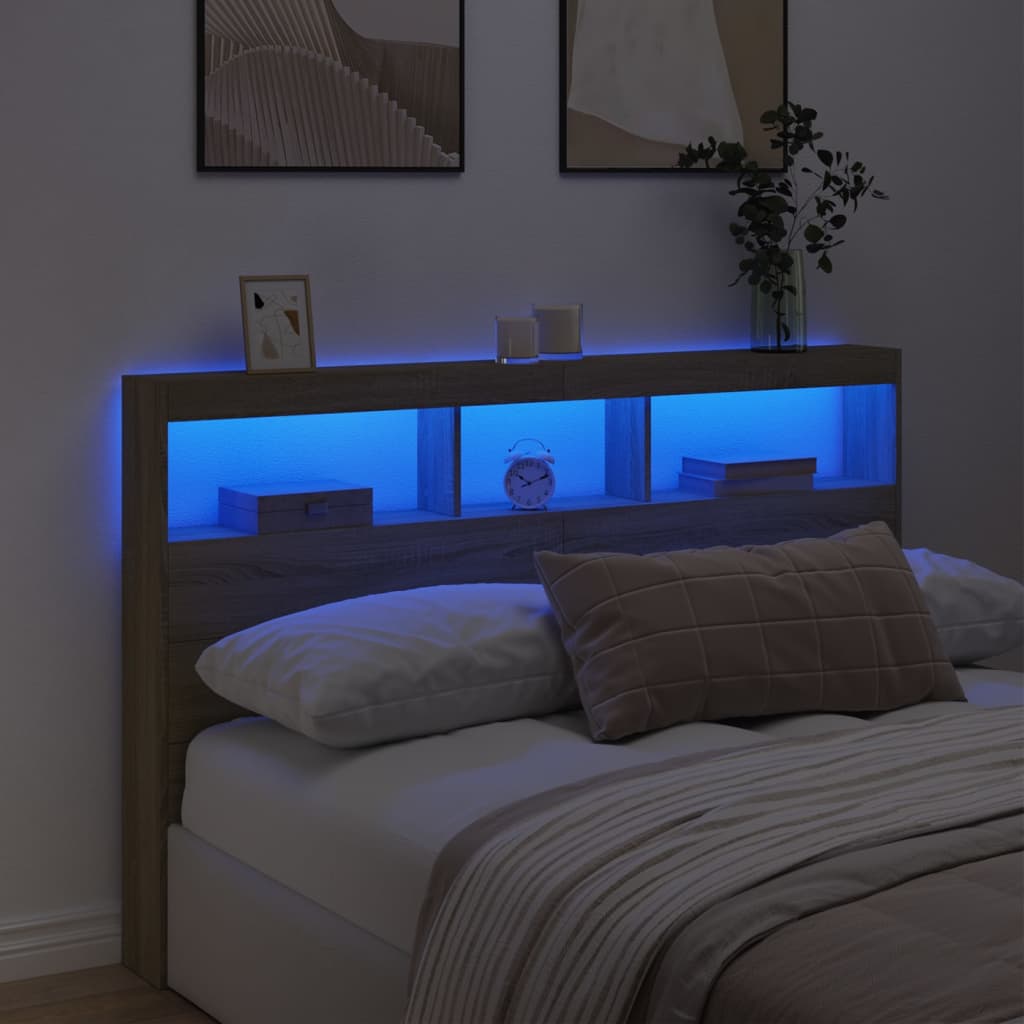 vidaXL Cabecero de cama con LED roble Sonoma 160x17x102 cm