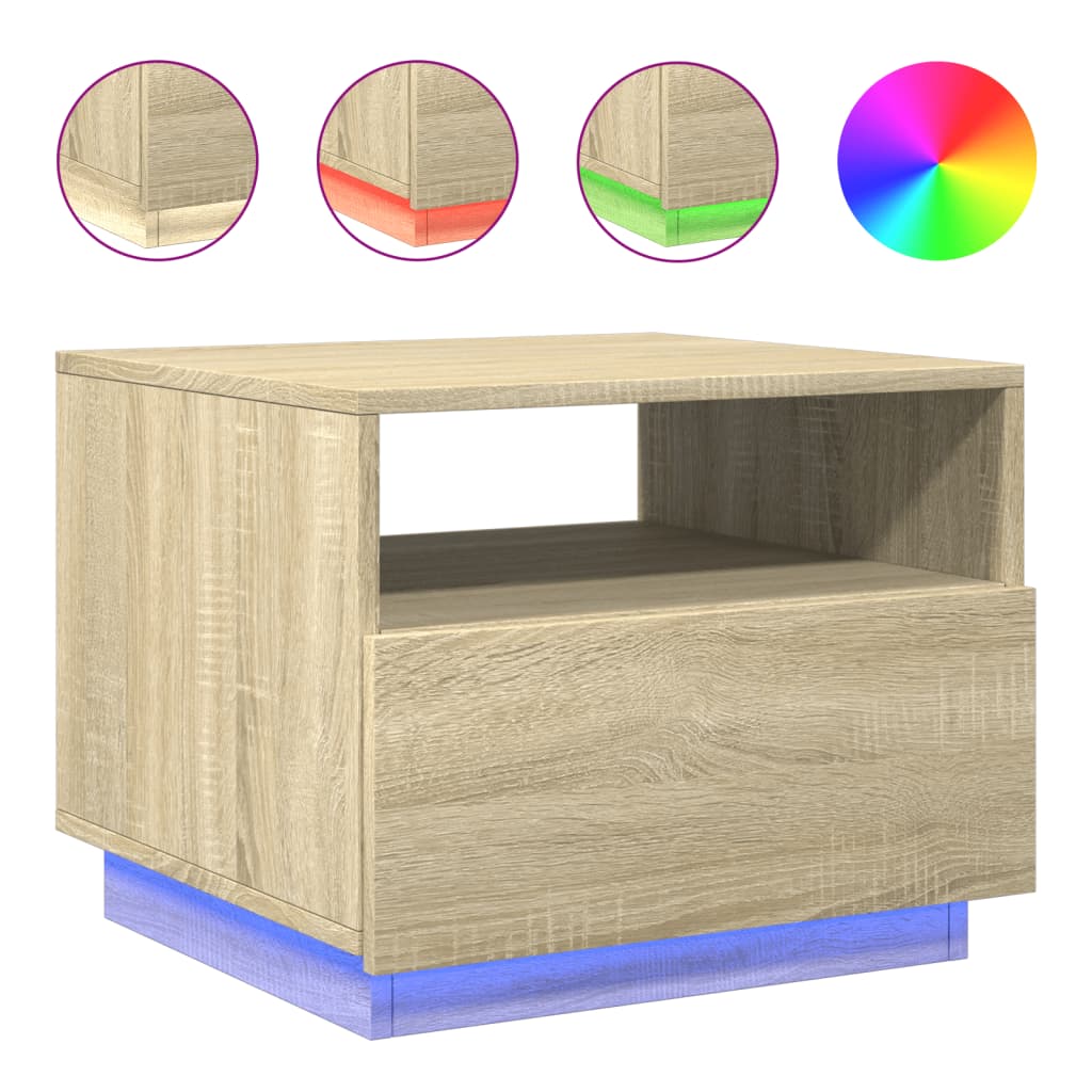 vidaXL Mesa de centro con luces LED roble Sonoma 50x49x40 cm