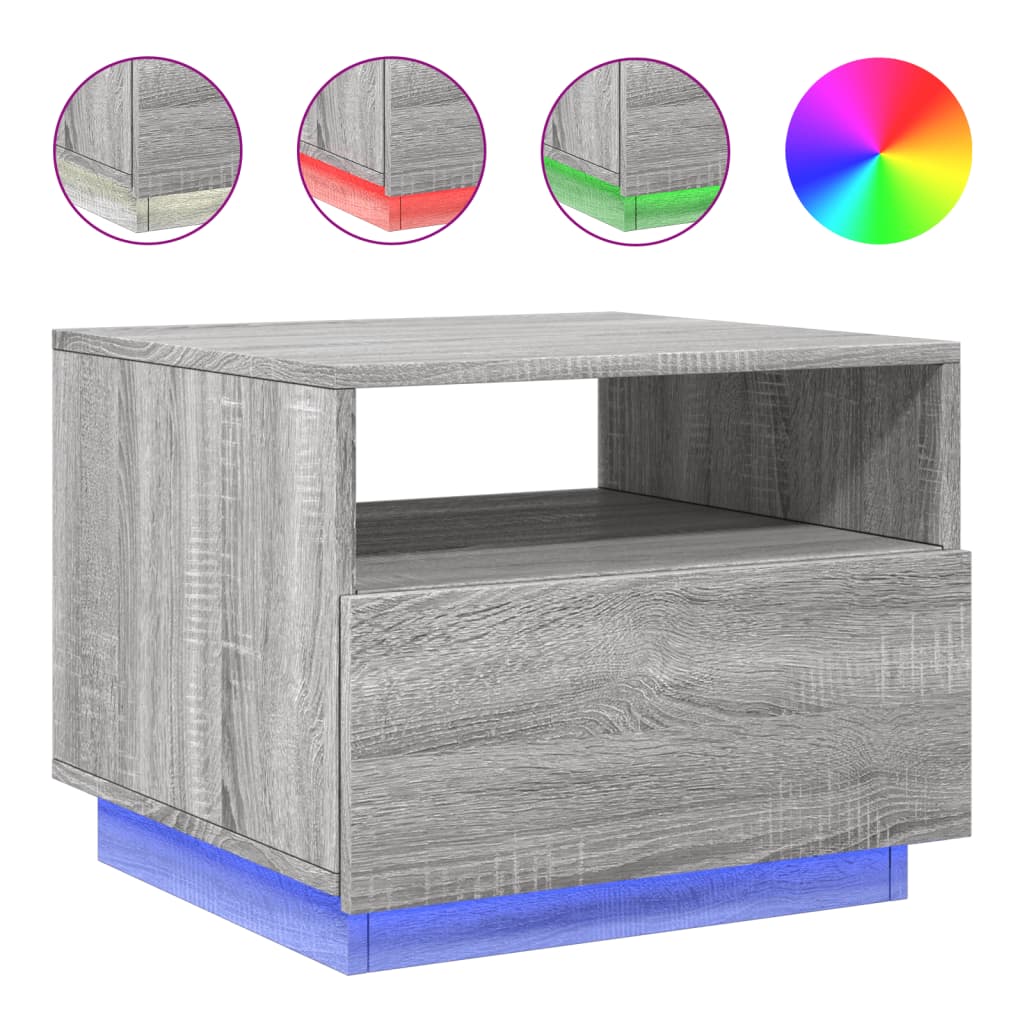 vidaXL Mesa de centro con luces LED gris Sonoma 50x49x40 cm