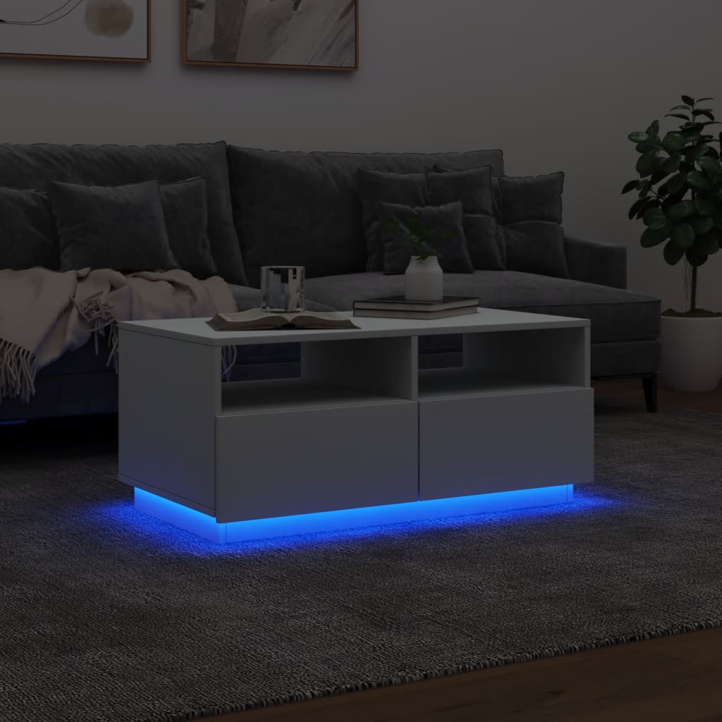 vidaXL Mesa de centro con luces LED blanco 90x49x40 cm