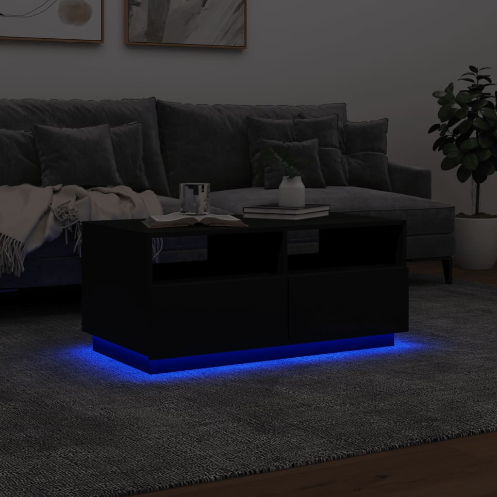 vidaXL Mesa de centro con luces LED negro 90x49x40 cm