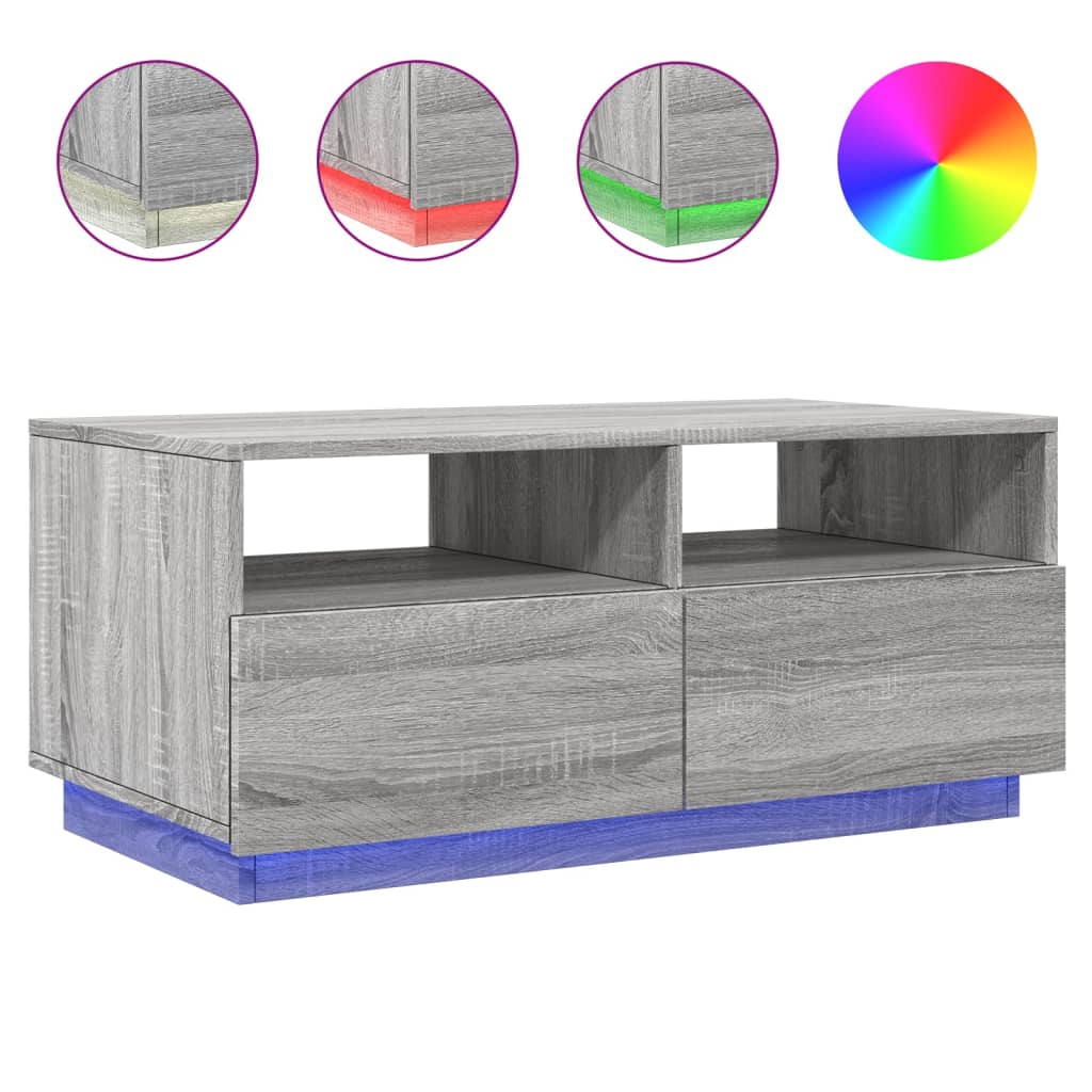 vidaXL Mesa de centro con luces LED gris Sonoma 90x49x40 cm