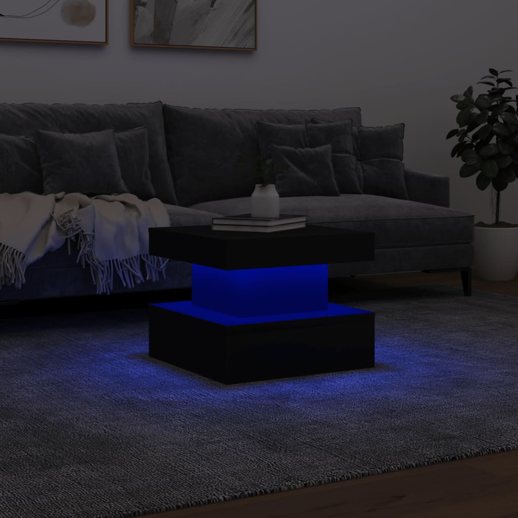 vidaXL Mesa de centro con luces LED negro 50x50x40 cm