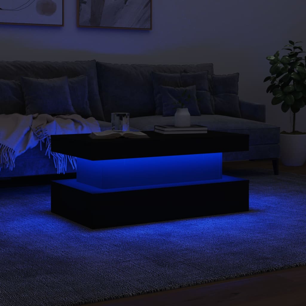 vidaXL Mesa de centro con luces LED negro 90x50x40 cm