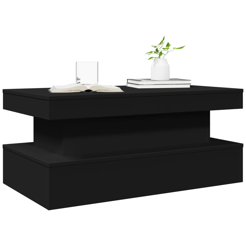 vidaXL Mesa de centro con luces LED negro 90x50x40 cm