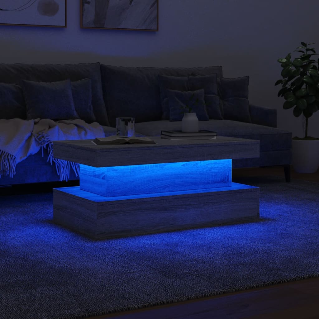 vidaXL Mesa de centro con luces LED gris Sonoma 90x50x40 cm