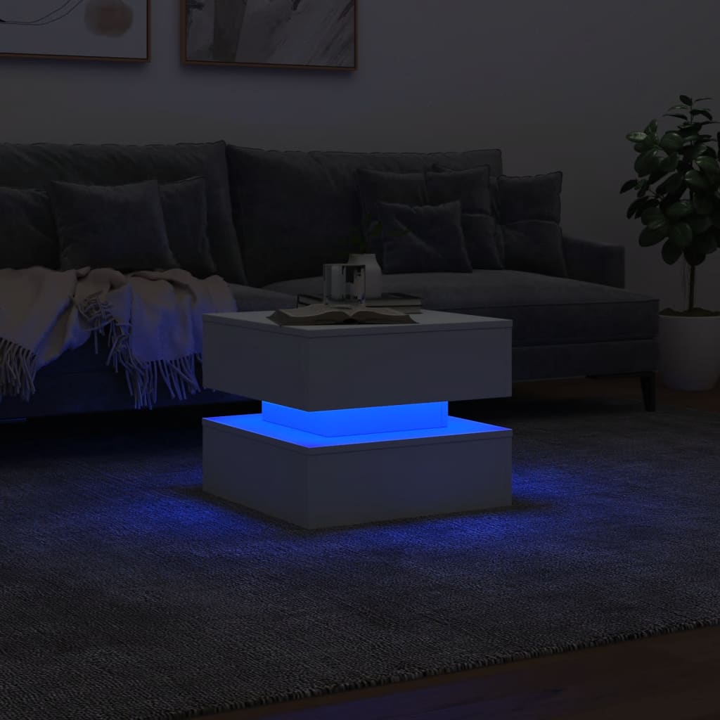 vidaXL Mesa de centro con luces LED blanco 50x50x40 cm