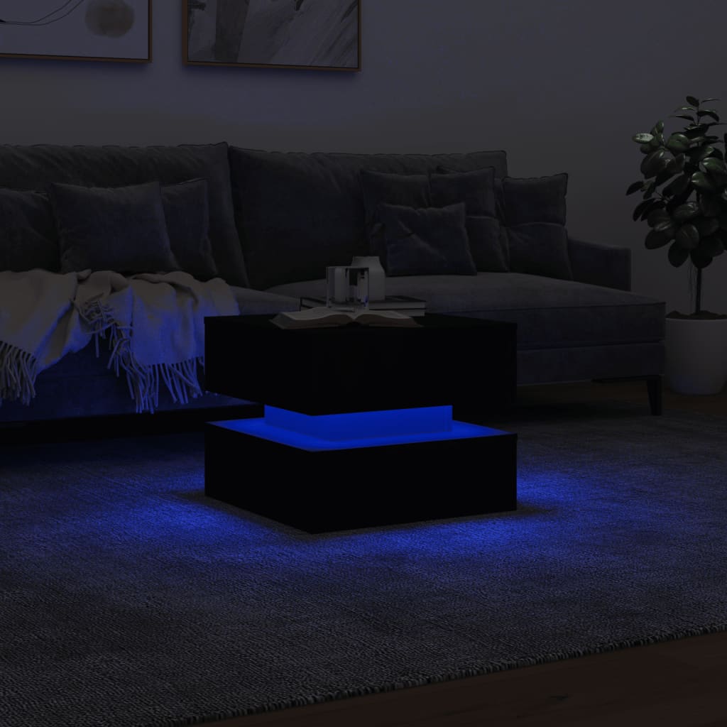 vidaXL Mesa de centro con luces LED negro 50x50x40 cm