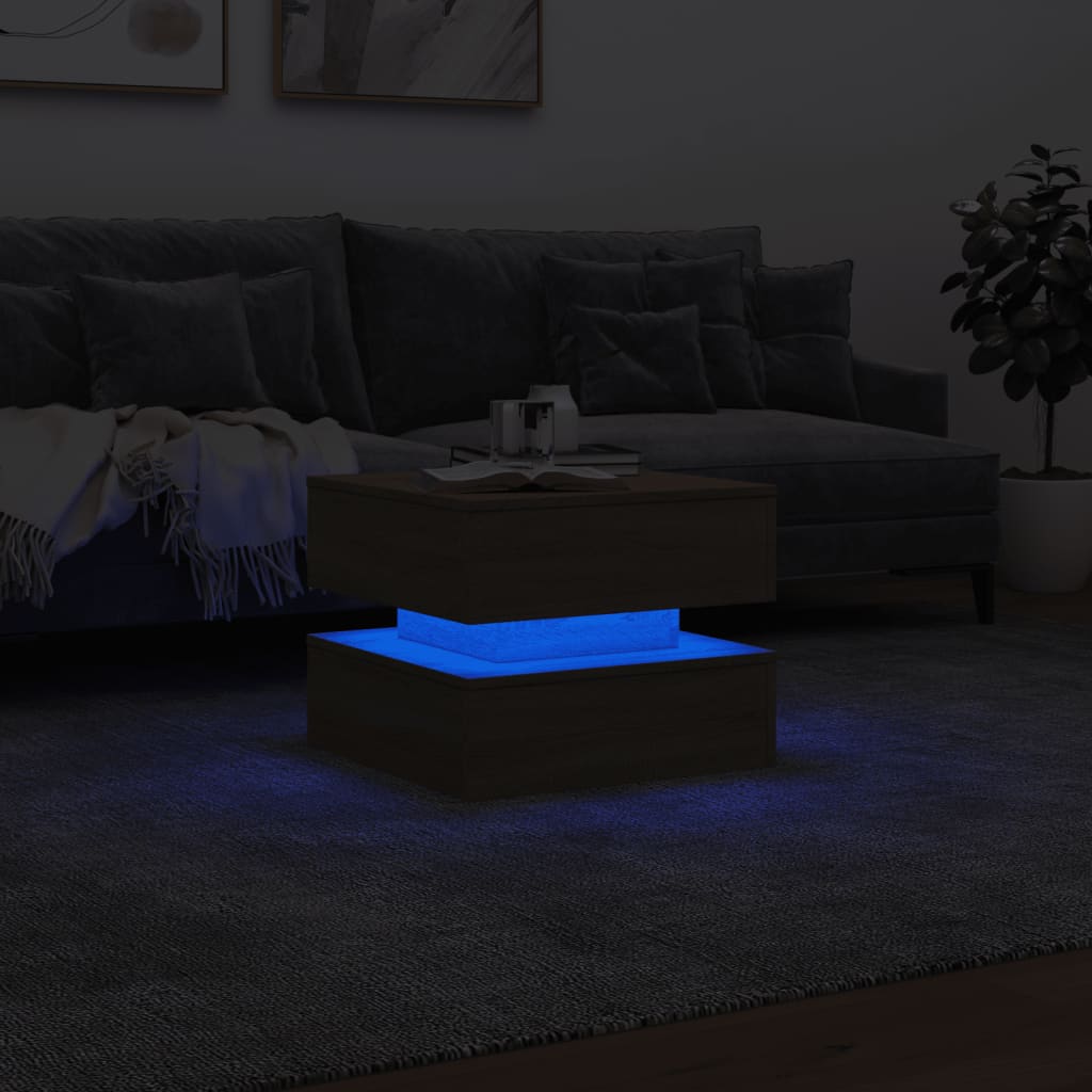 vidaXL Mesa de centro con luces LED roble Sonoma 50x50x40 cm