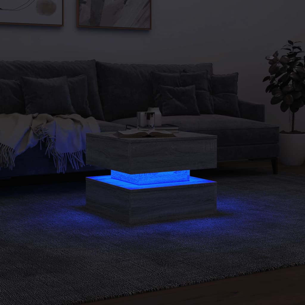 vidaXL Mesa de centro con luces LED gris Sonoma 50x50x40 cm