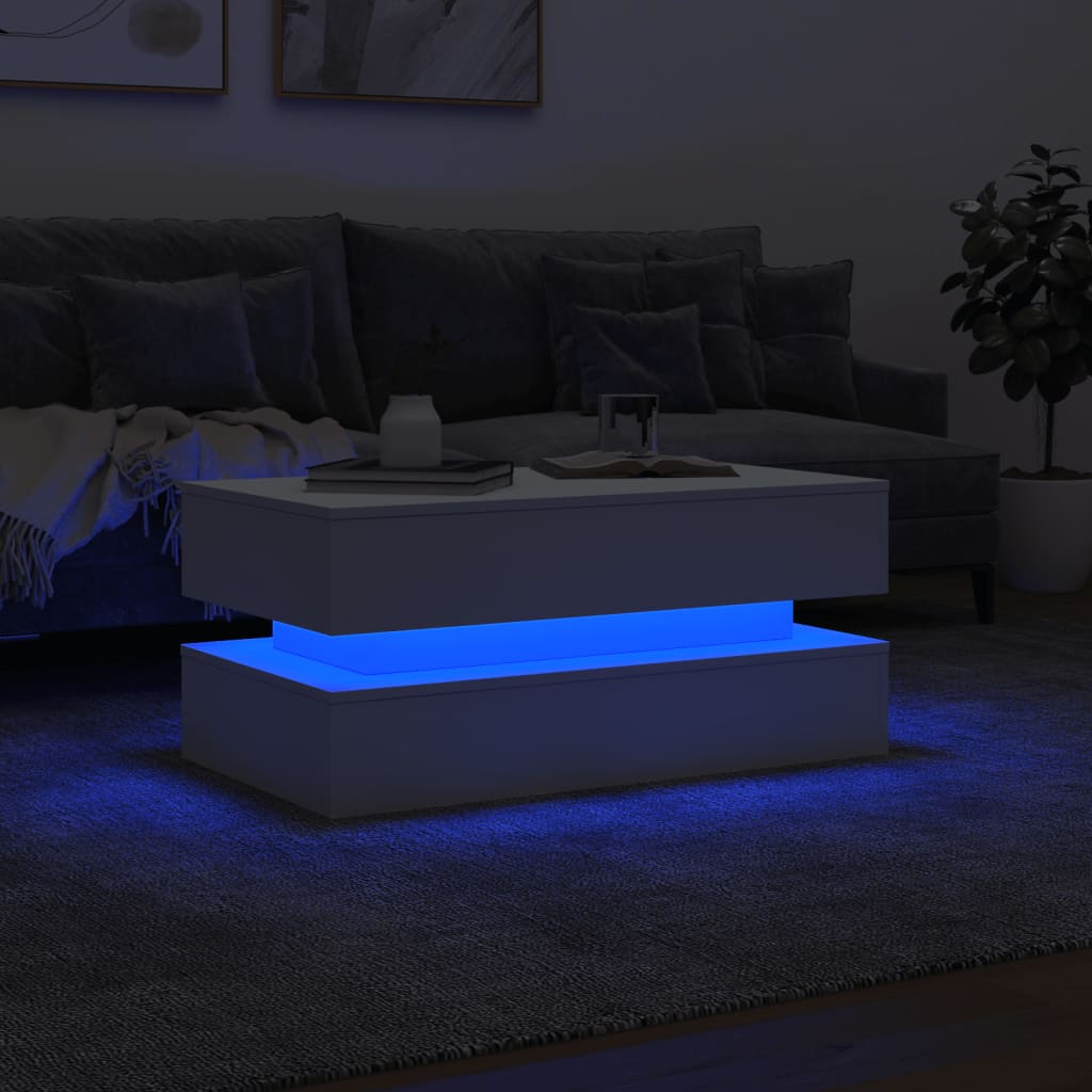 vidaXL Mesa de centro con luces LED blanco 90x50x40 cm