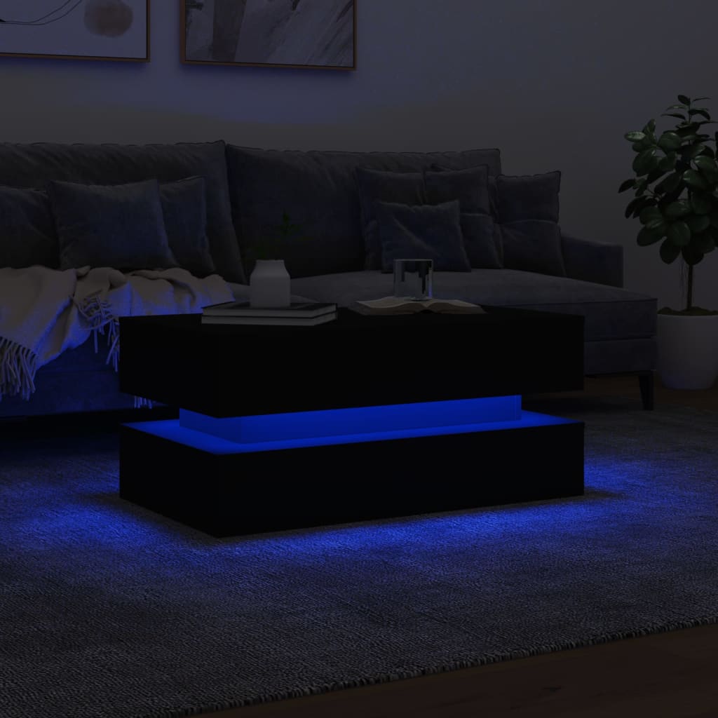 vidaXL Mesa de centro con luces LED negro 90x50x40 cm