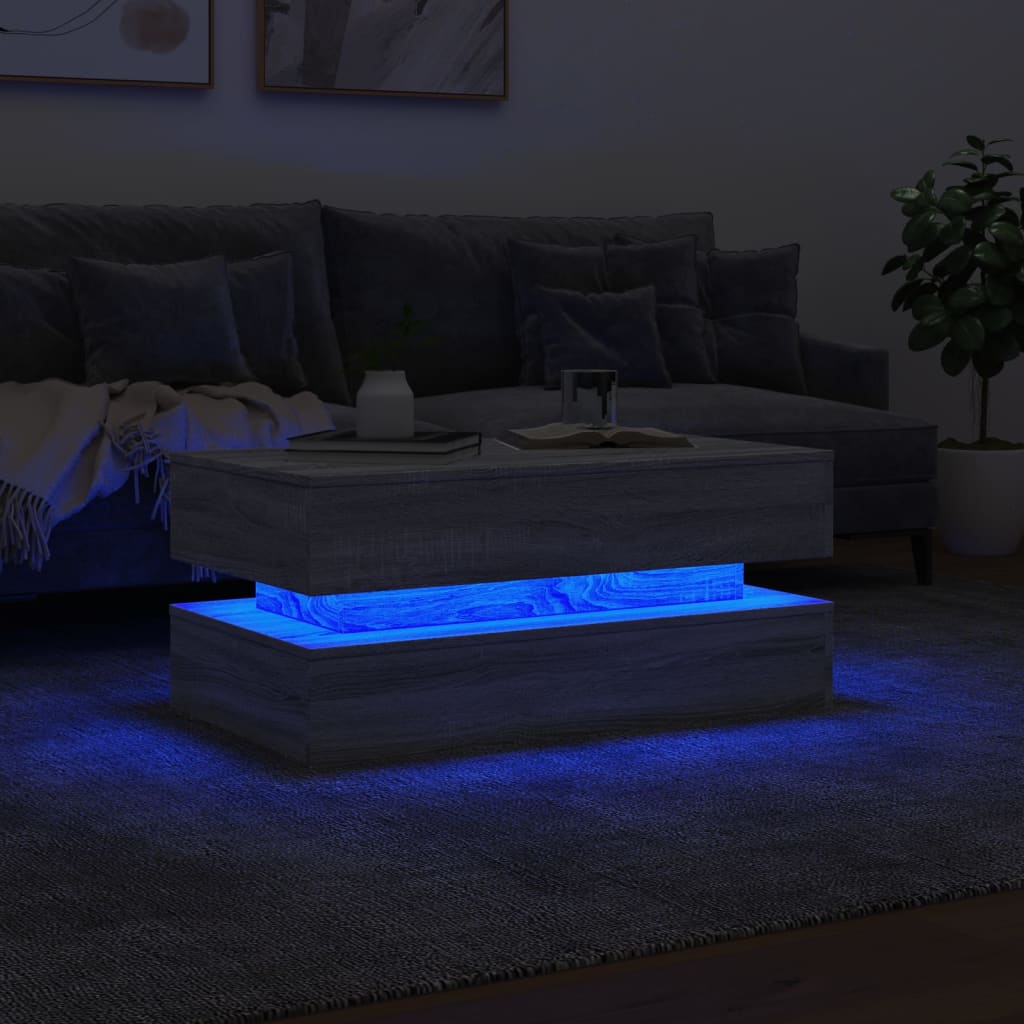 vidaXL Mesa de centro con luces LED gris Sonoma 90x50x40 cm