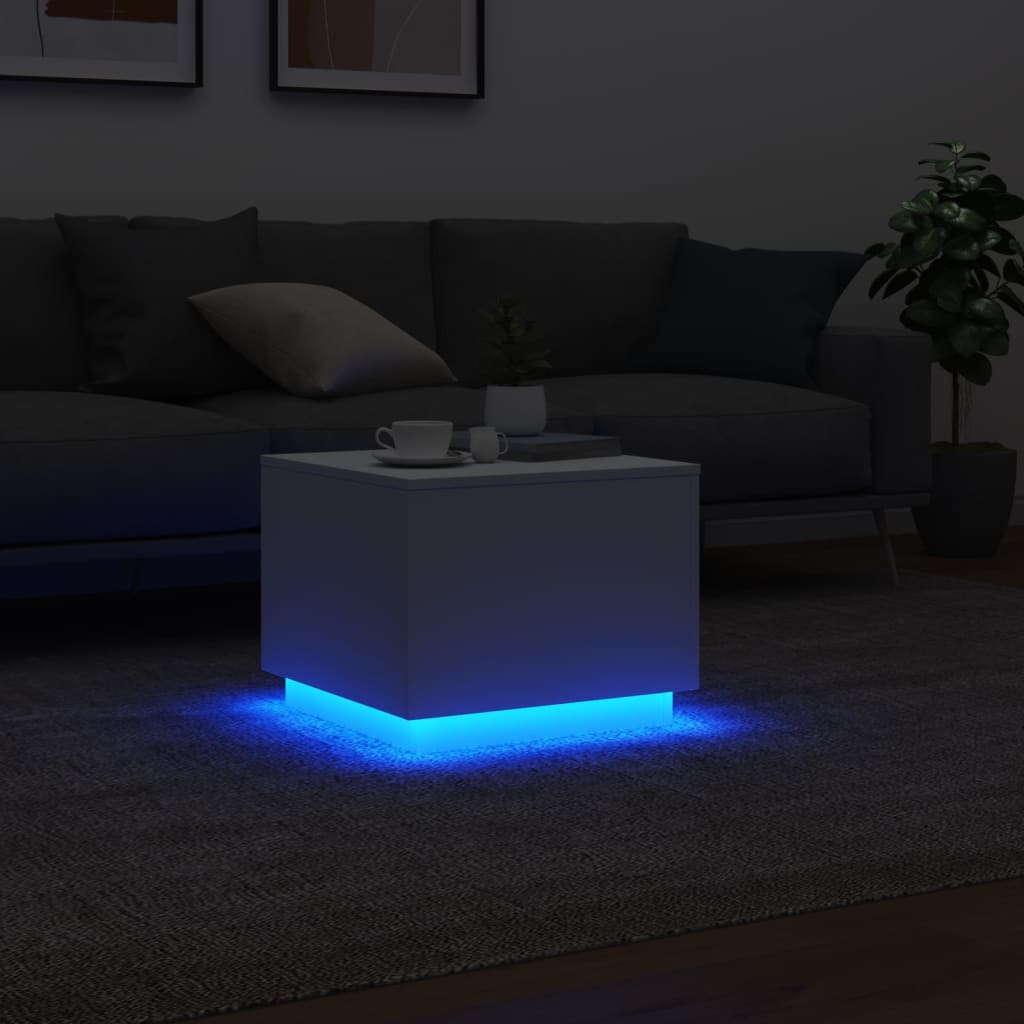 vidaXL Mesa de centro con luces LED blanco 50x50x40 cm