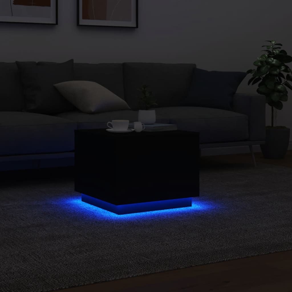 vidaXL Mesa de centro con luces LED negro 50x50x40 cm