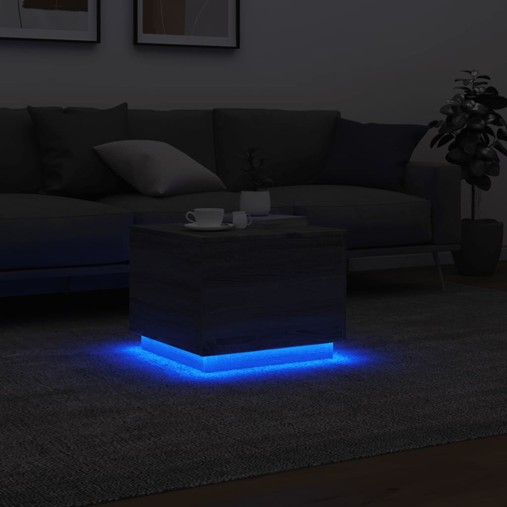 vidaXL Mesa de centro con luces LED gris Sonoma 50x50x40 cm