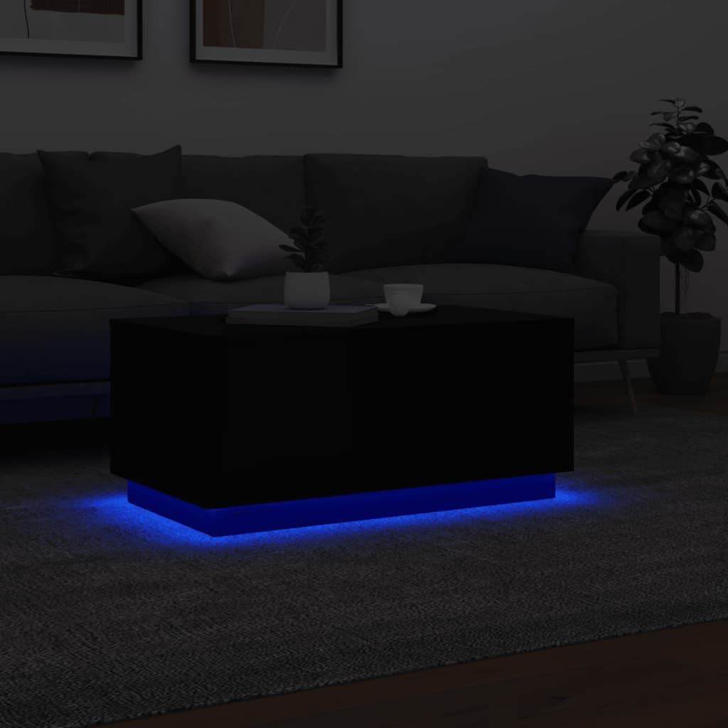 vidaXL Mesa de centro con luces LED negro 90x50x40 cm