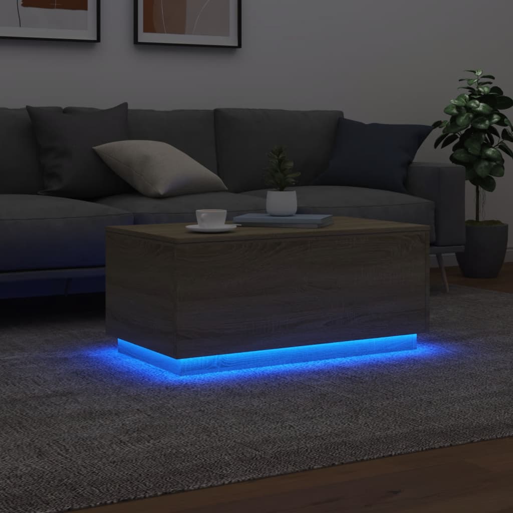 vidaXL Mesa de centro con luces LED roble Sonoma 90x50x40 cm