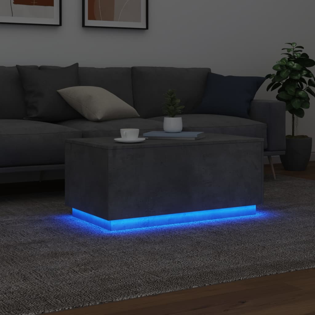 vidaXL Mesa de centro con luces LED gris hormigón 90x50x40 cm