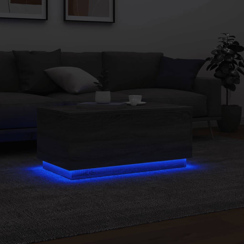 vidaXL Mesa de centro con luces LED gris Sonoma 90x50x40 cm