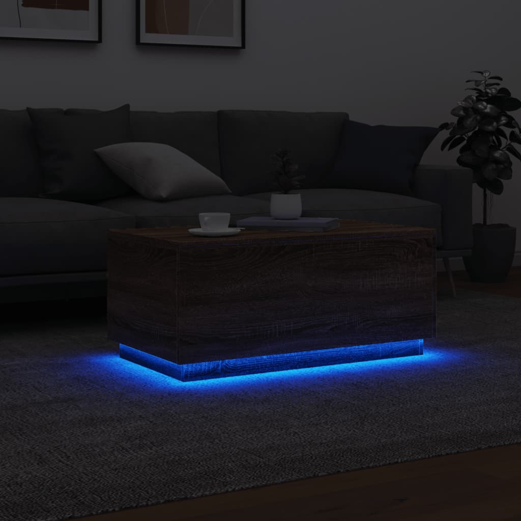 vidaXL Mesa de centro con luces LED marrón roble 90x50x40 cm