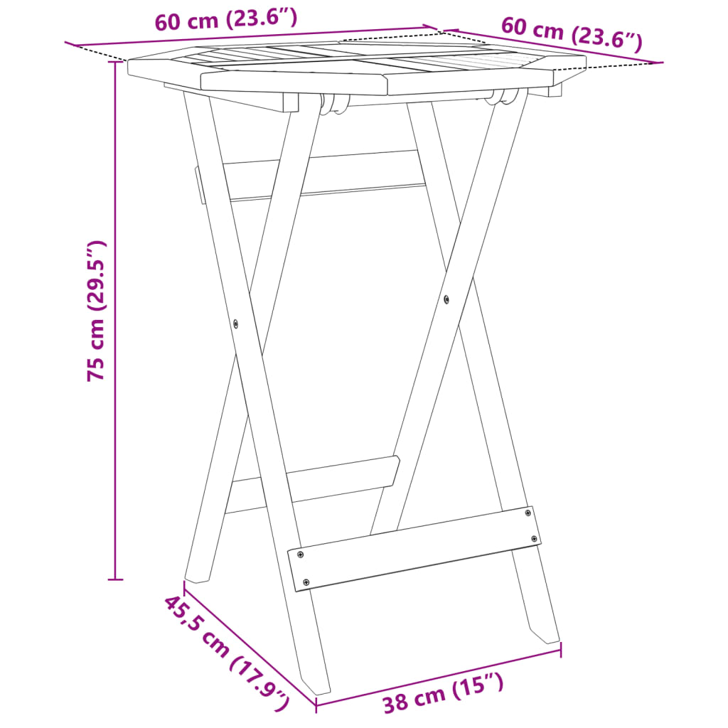 vidaXL Mesa de jardín plegable madera maciza de acacia Ø60x75 cm