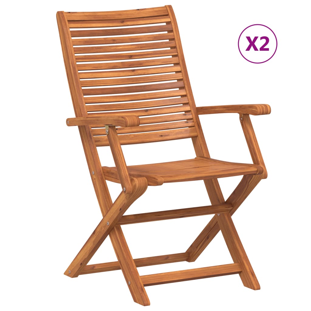 vidaXL Sillas plegables jardín y reposabrazo 2uds madera maciza acacia