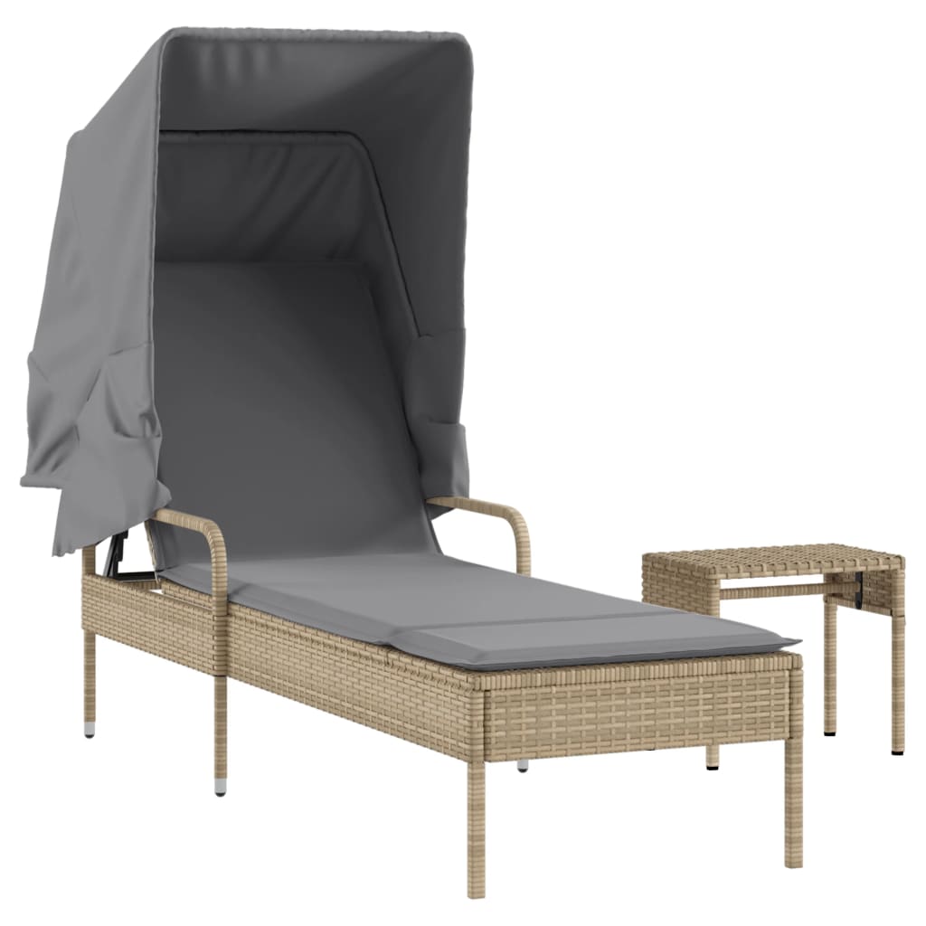 vidaXL Tumbona con capota y mesa ratán sintético beige