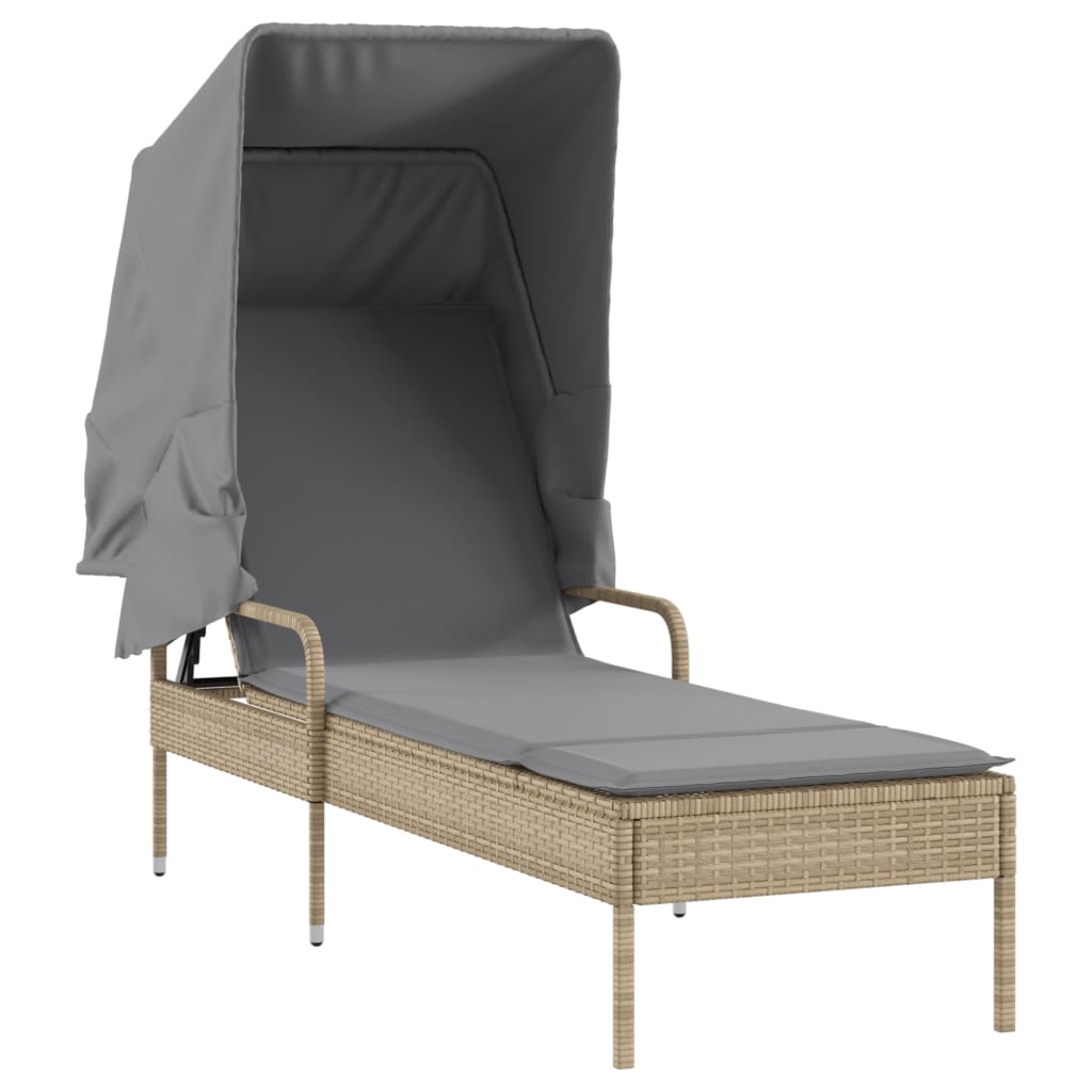 vidaXL Tumbona con capota y mesa ratán sintético beige