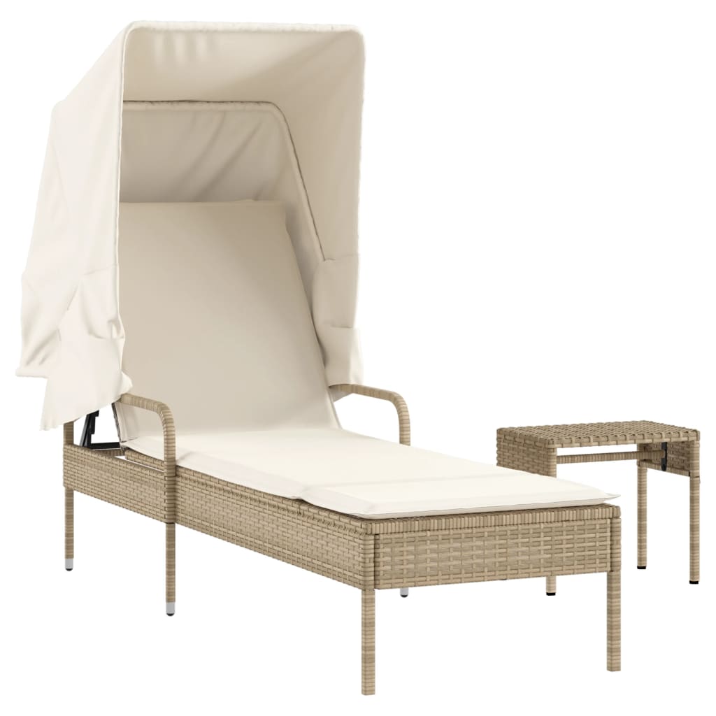 vidaXL Tumbona con capota y mesa ratán sintético beige