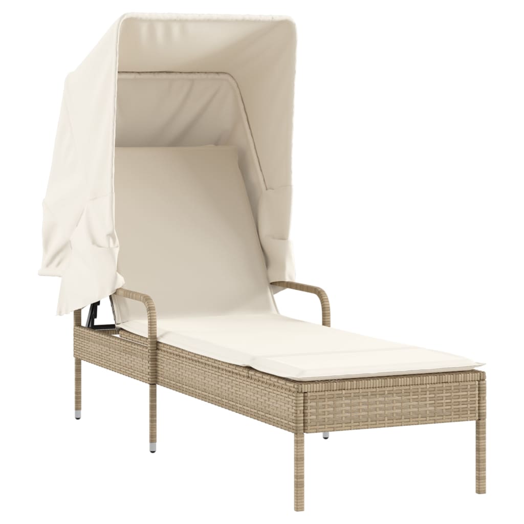 vidaXL Tumbona con capota y mesa ratán sintético beige