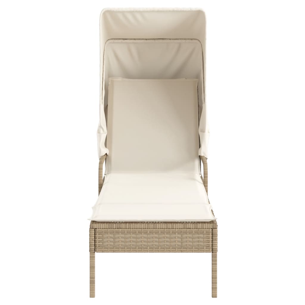 vidaXL Tumbona con capota y mesa ratán sintético beige