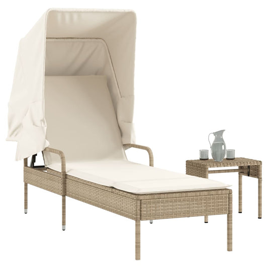 vidaXL Tumbona con capota y mesa ratán sintético beige