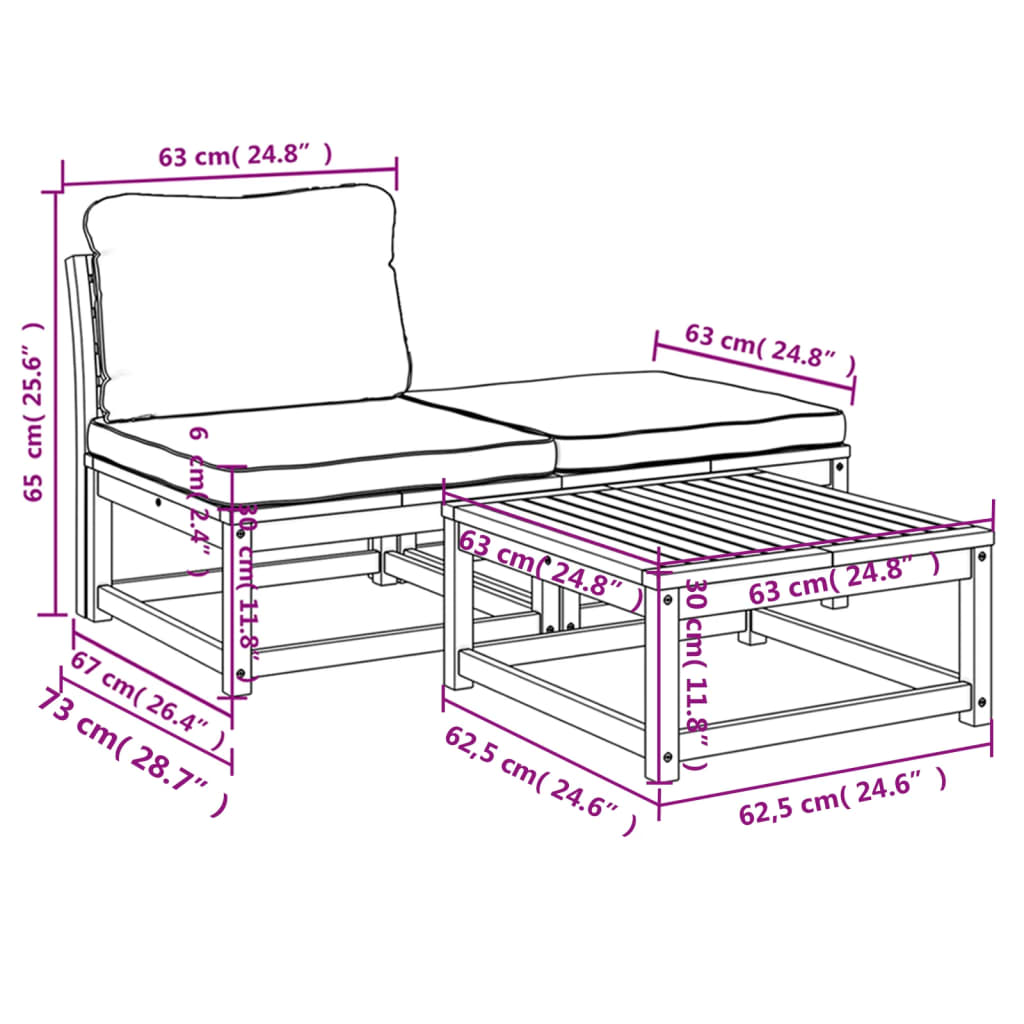 vidaXL Set de muebles para jardín 3 piezas con cojines madera acacia