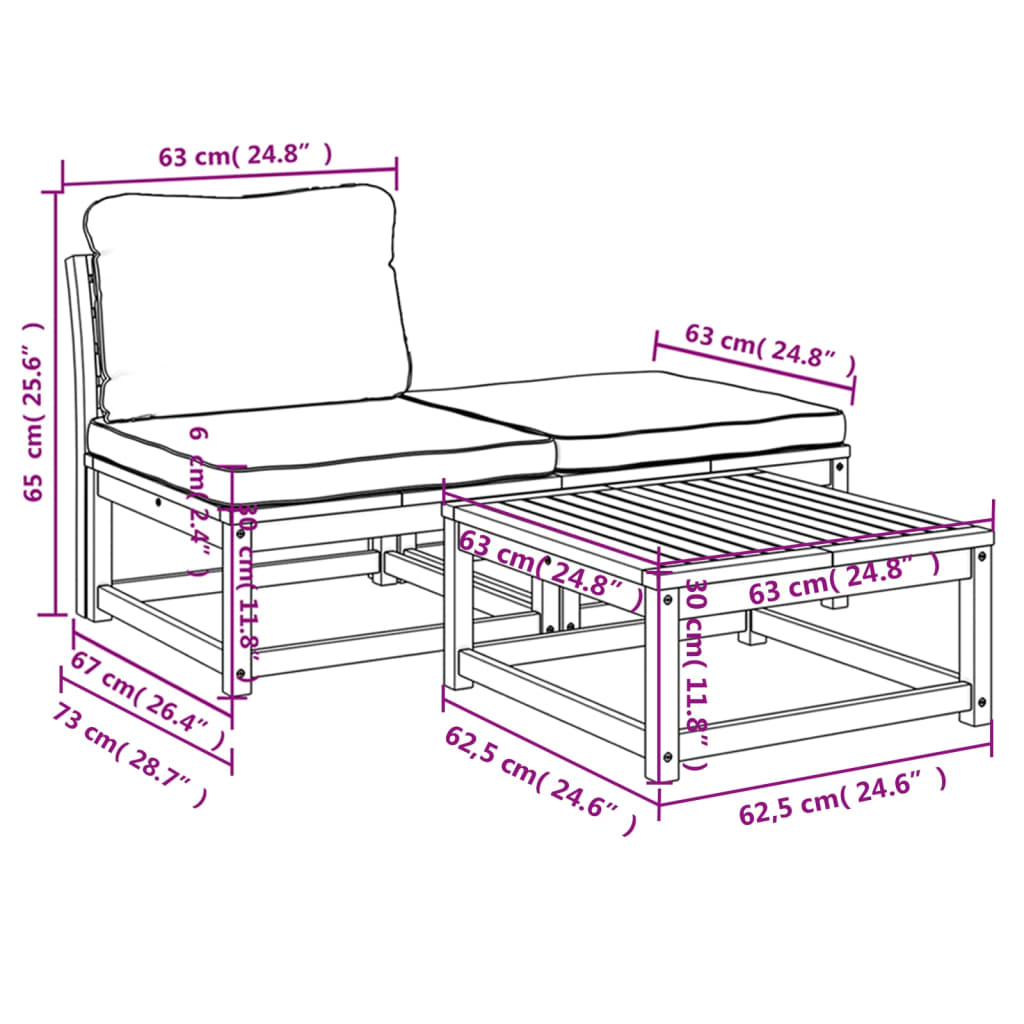 vidaXL Set de muebles para jardín 3 piezas con cojines madera acacia