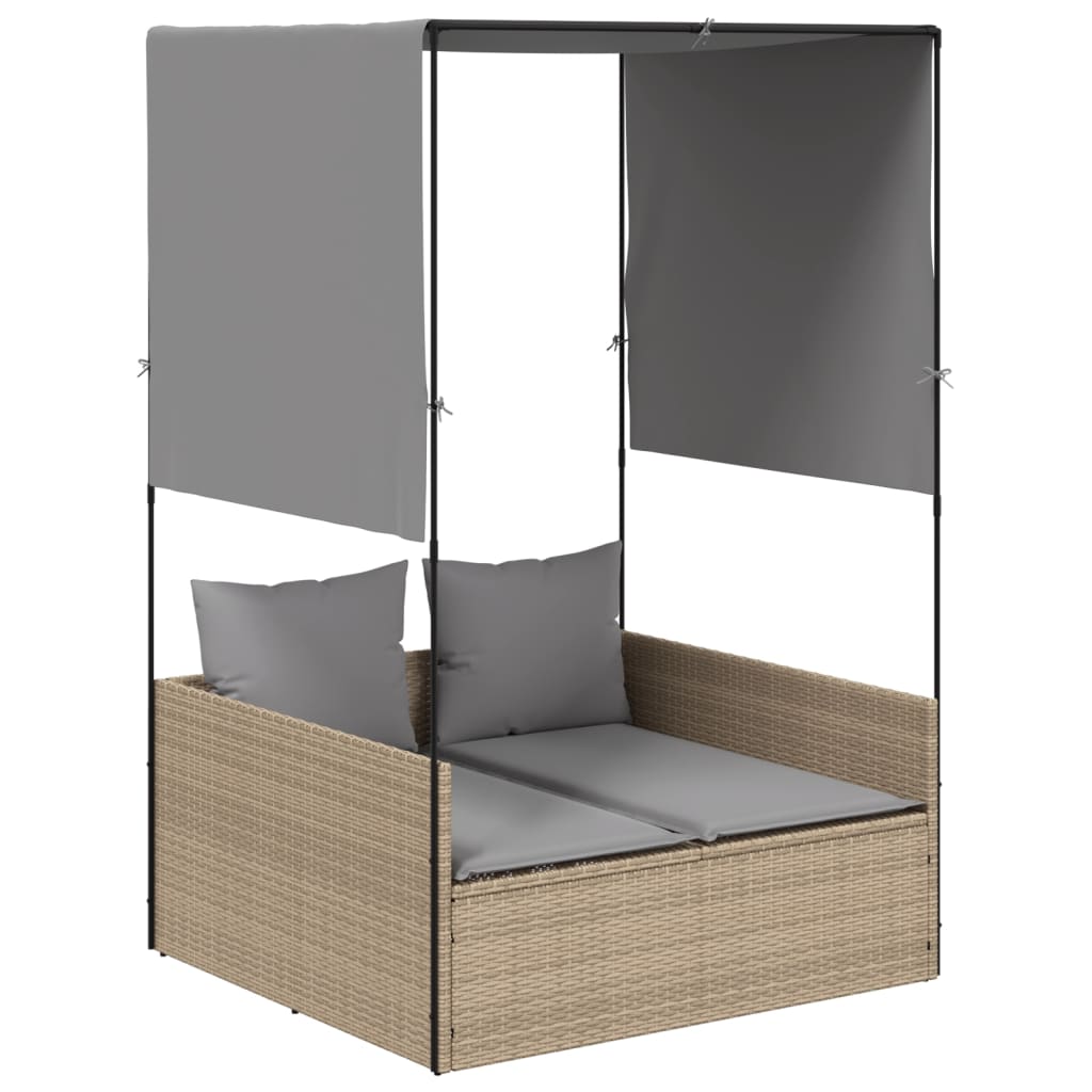 vidaXL Tumbona doble con techo y cortinas ratán sintético beige