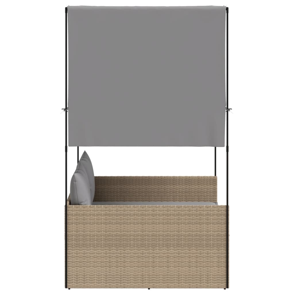 vidaXL Tumbona doble con techo y cortinas ratán sintético beige