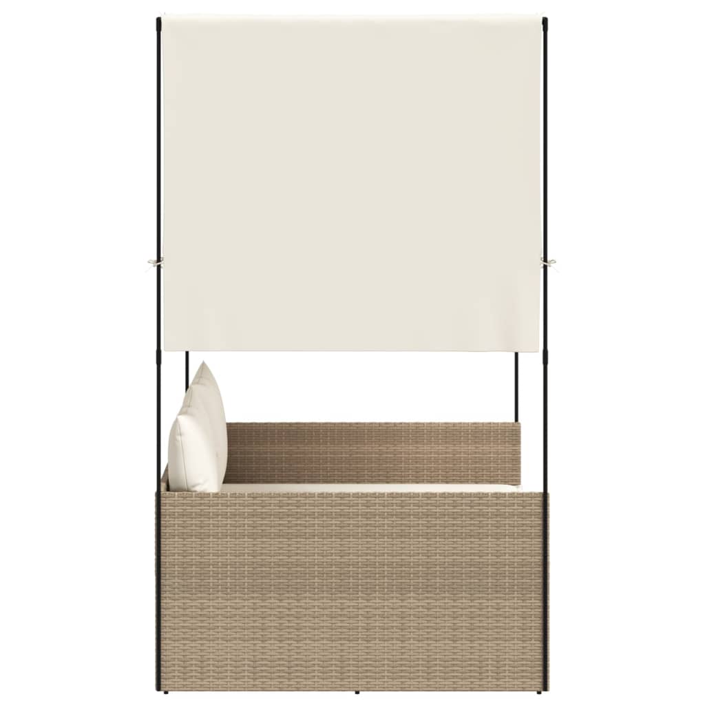 vidaXL Tumbona doble con techo y cortinas ratán sintético beige