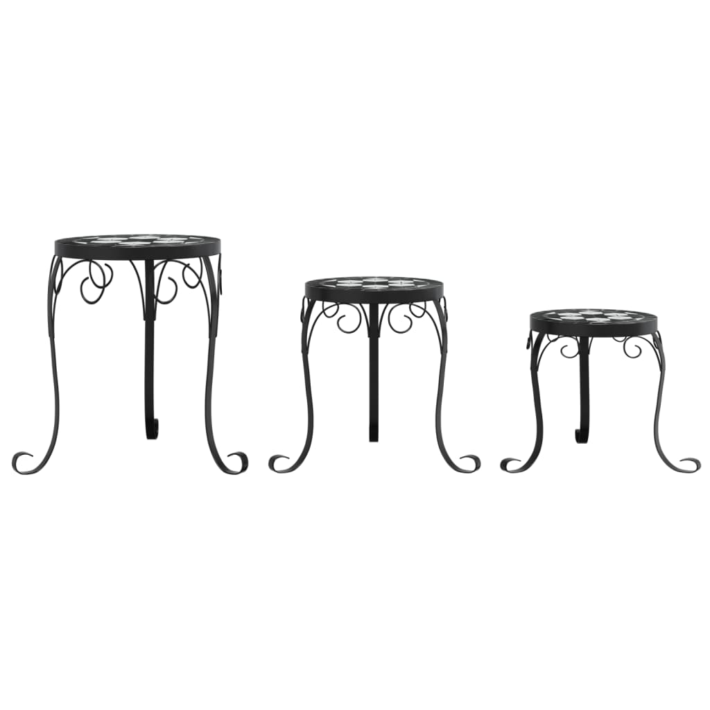 vidaXL Soportes para plantas 3 uds cerámica negro y blanco