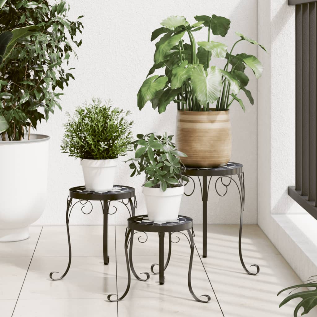 vidaXL Soportes para plantas 3 uds cerámica negro y blanco