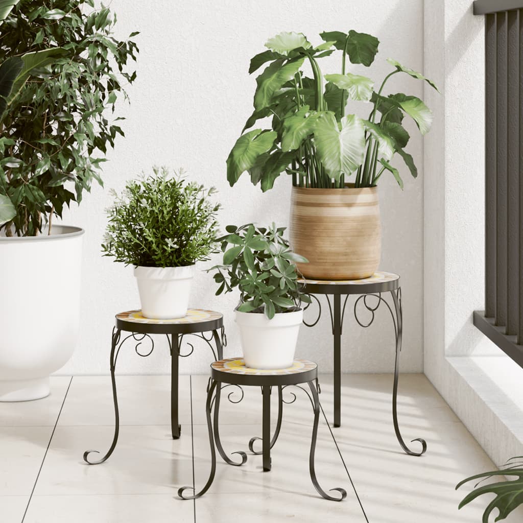 vidaXL Soportes para plantas 3 uds cerámica terracota y blanco