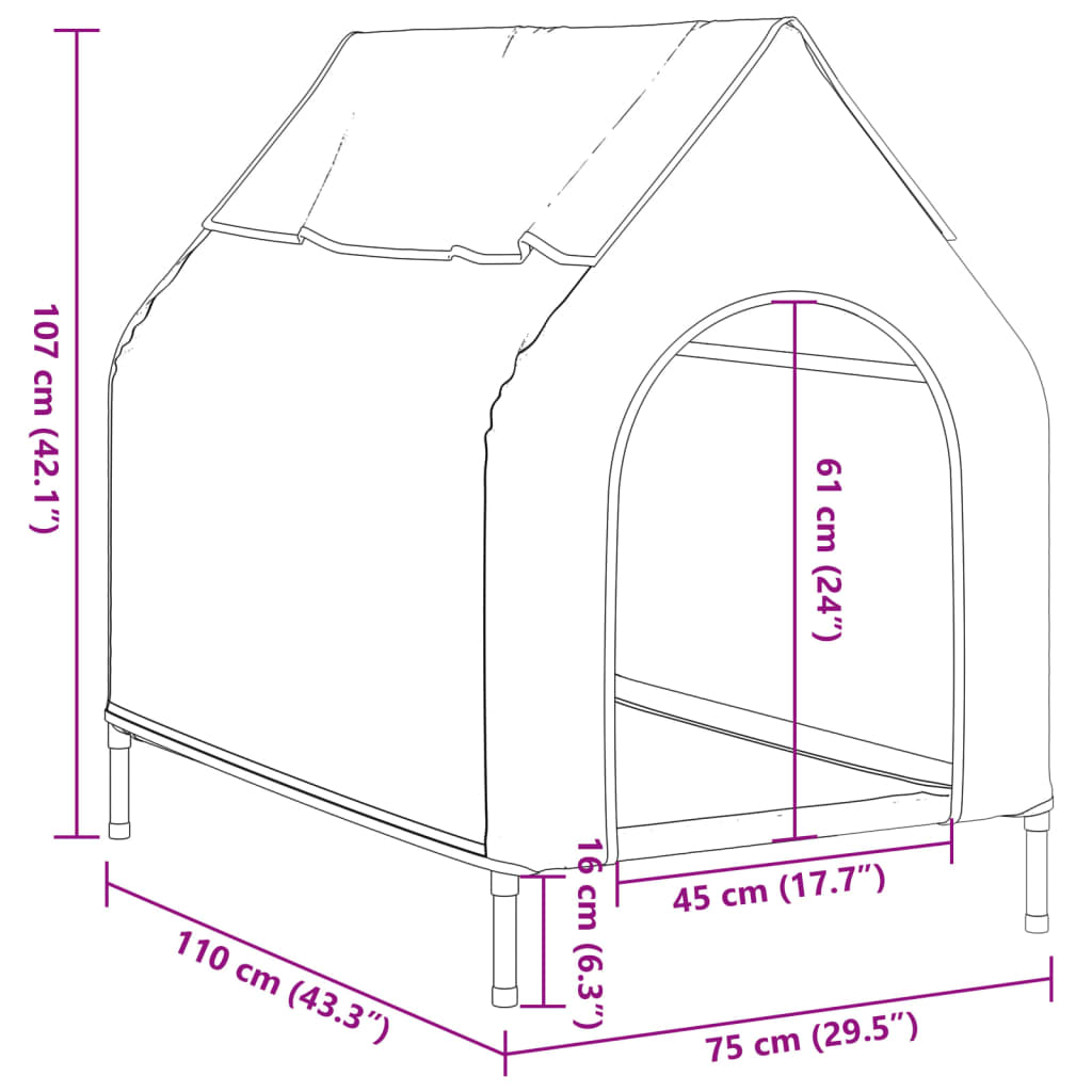 vidaXL Casa para perros tela Oxford y acero gris claro