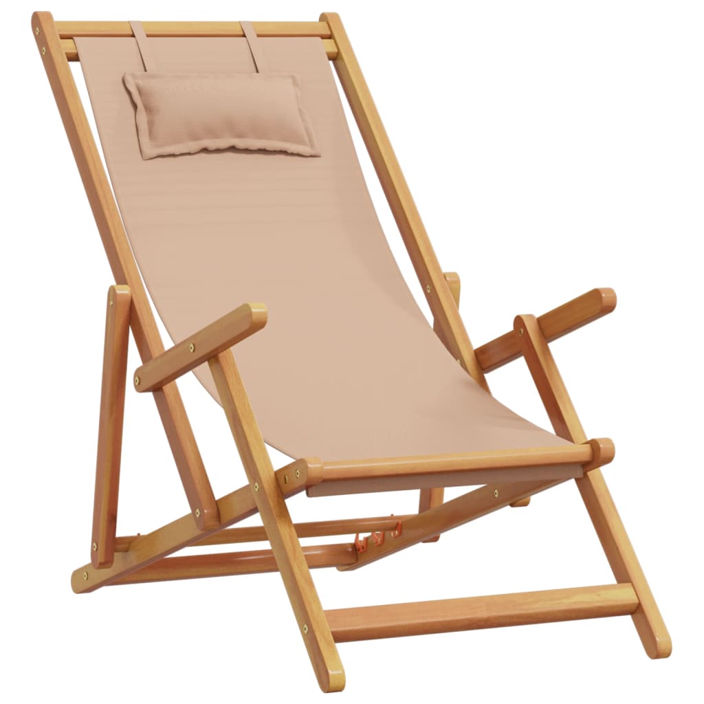 vidaXL Silla de playa plegable madera maciza de eucalipto y tela taupe