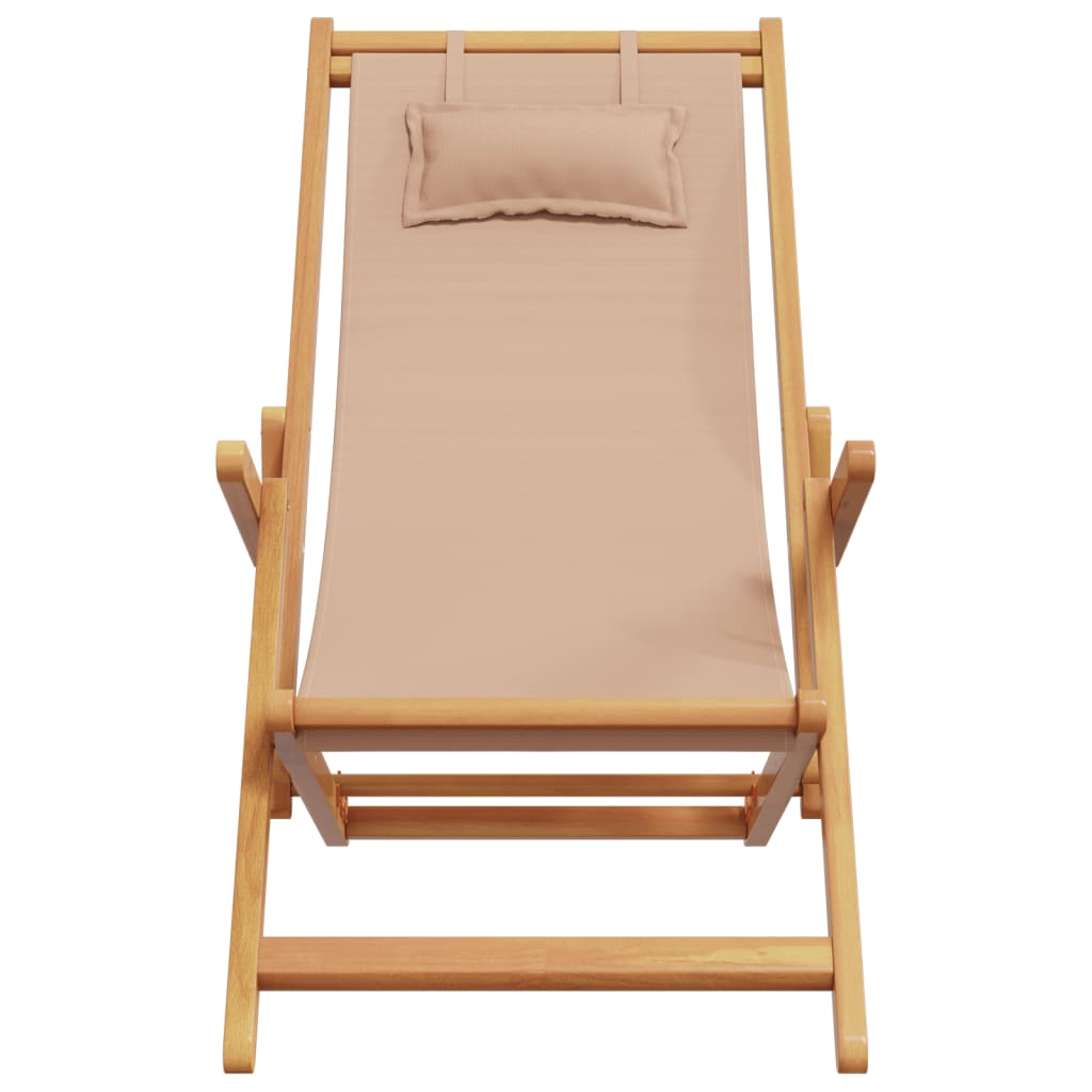 vidaXL Silla de playa plegable madera maciza de eucalipto y tela taupe