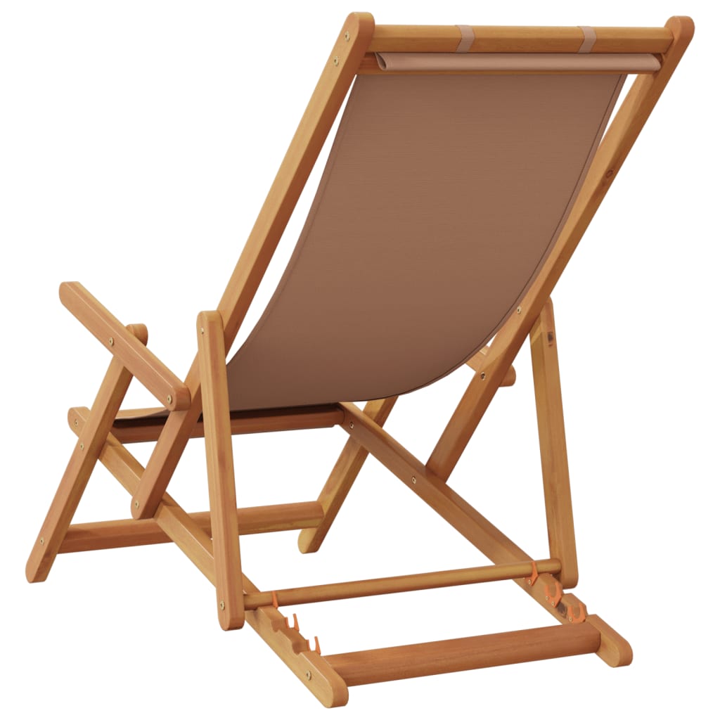 vidaXL Silla de playa plegable madera maciza de eucalipto y tela taupe