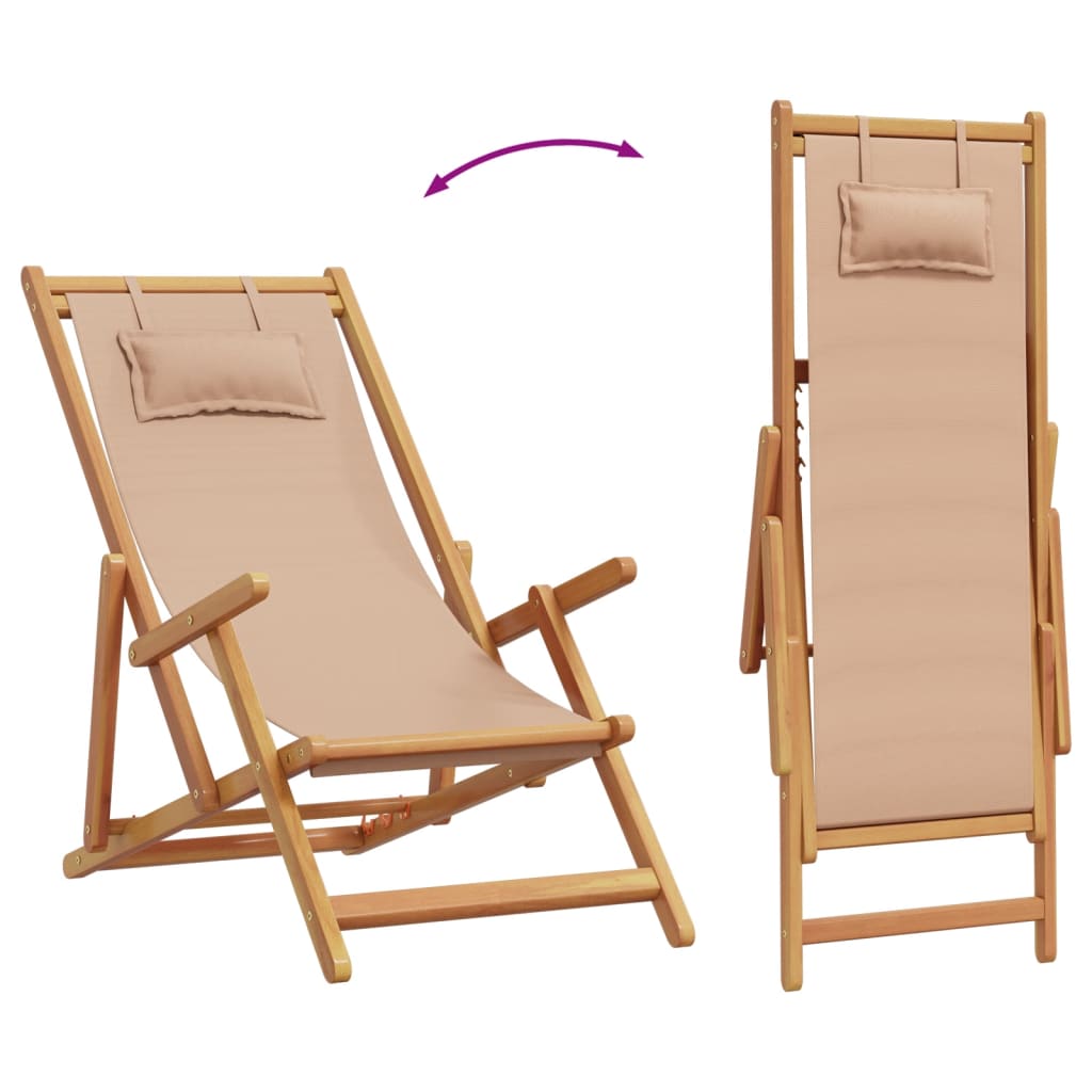 vidaXL Silla de playa plegable madera maciza de eucalipto y tela taupe