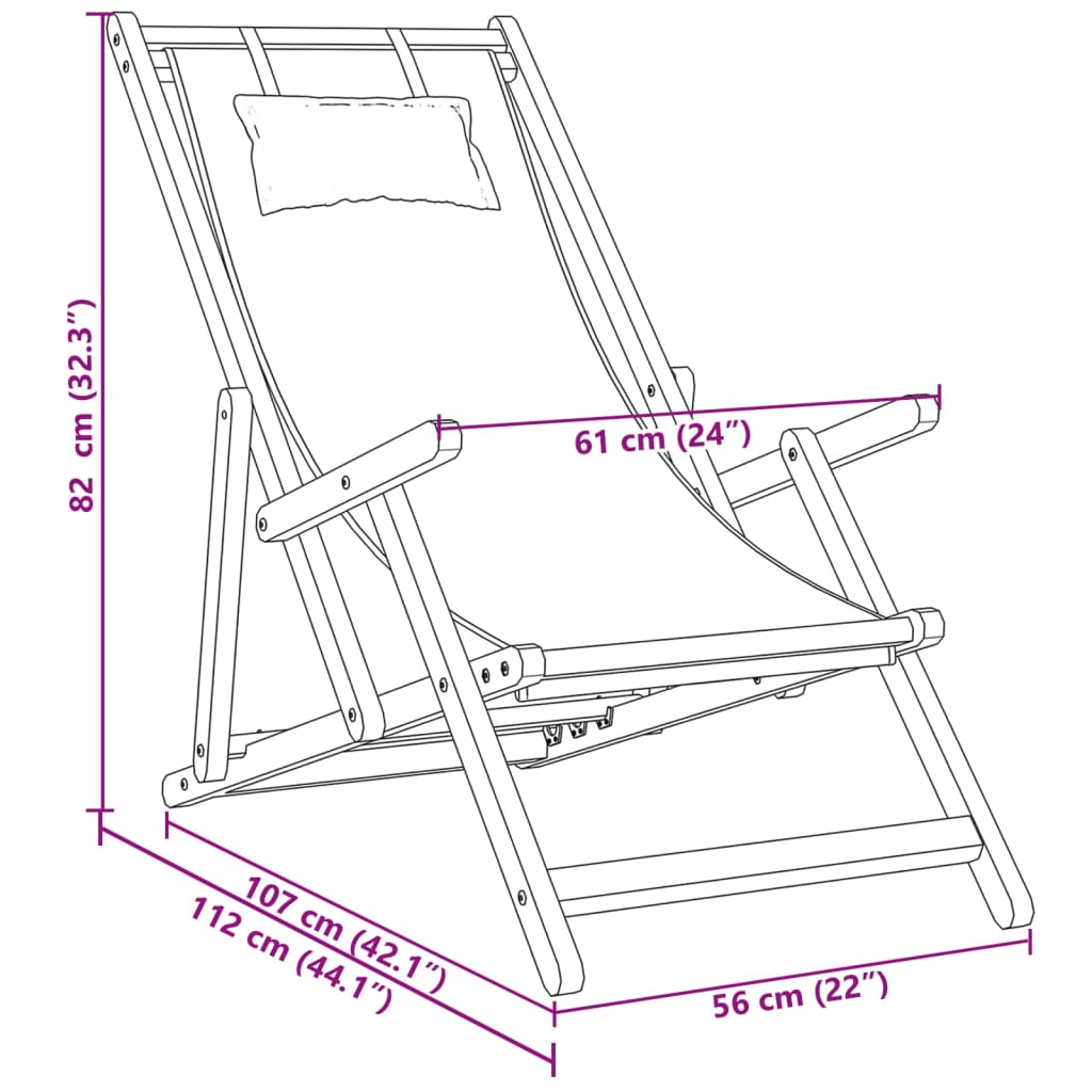 vidaXL Silla de playa plegable madera maciza de eucalipto y tela taupe