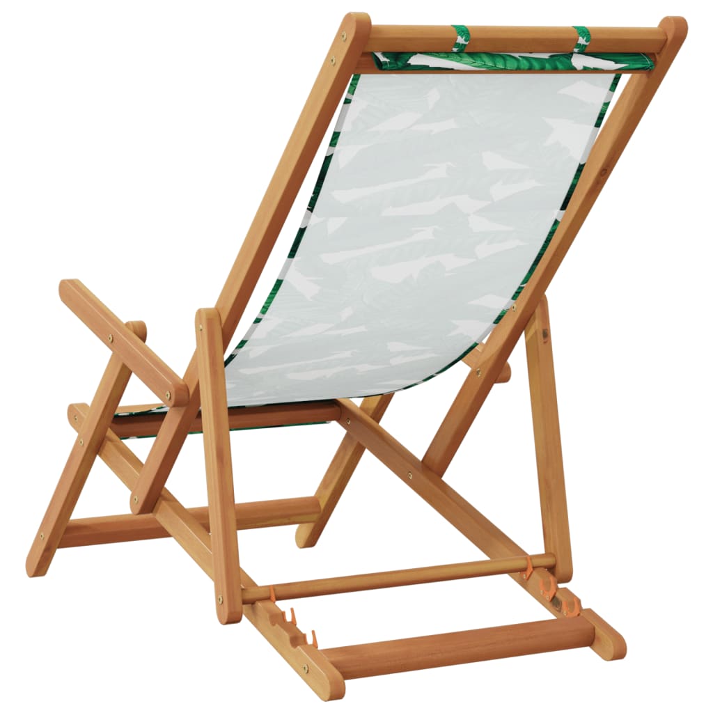 vidaXL Silla de playa plegable madera maciza de eucalipto y tela hojas