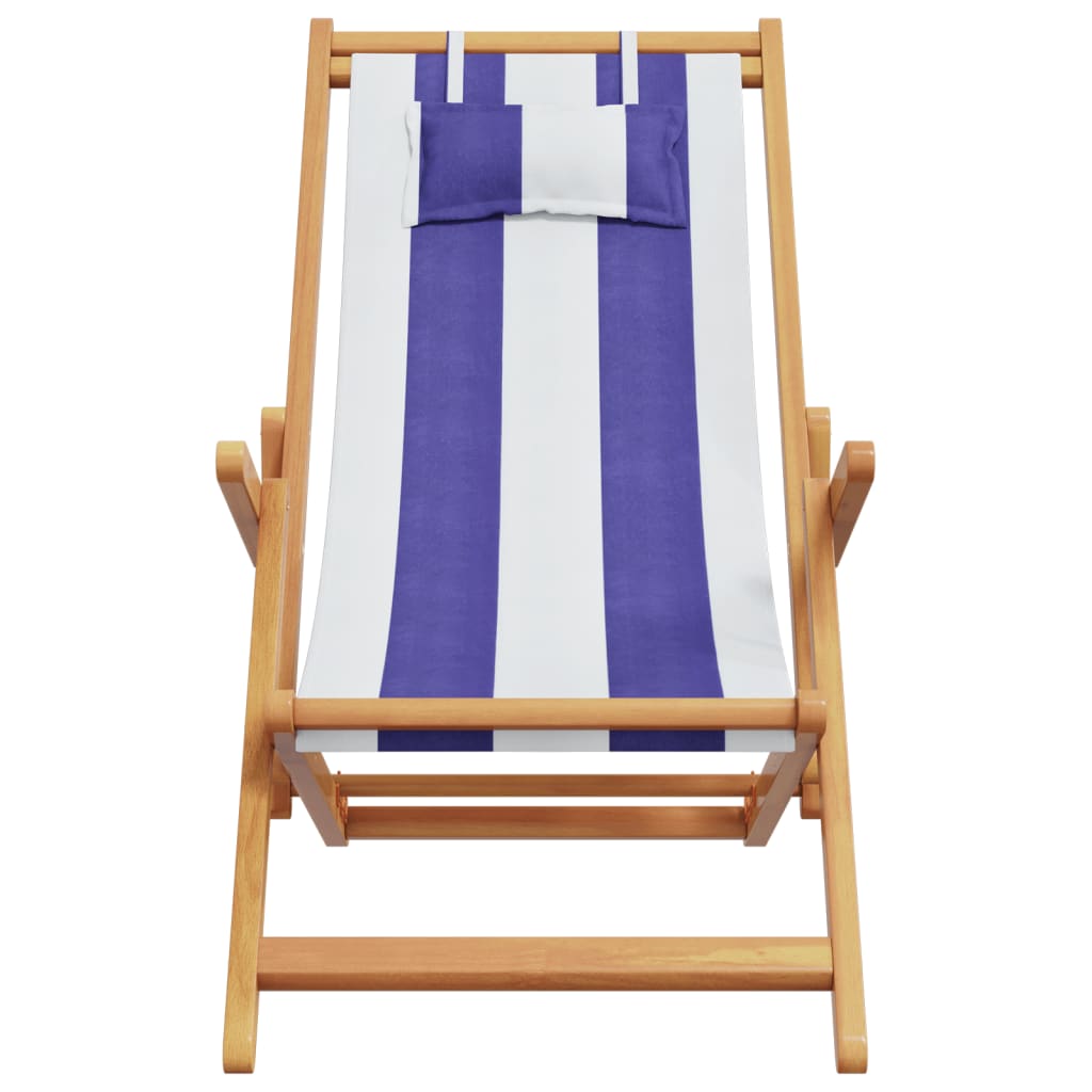 vidaXL Silla playa plegable madera maciza eucalipto y tela azul blanco